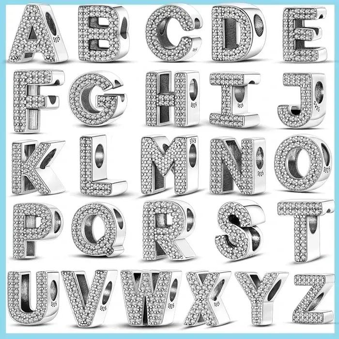 Breloques en argent 925, lettres de l'alphabet A-Z, perles en acier doré pour bracelet, collier, bij