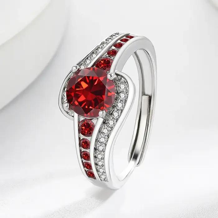 Bague simple et élégante en argent sterling 925 avec zircon rond et design géométrique