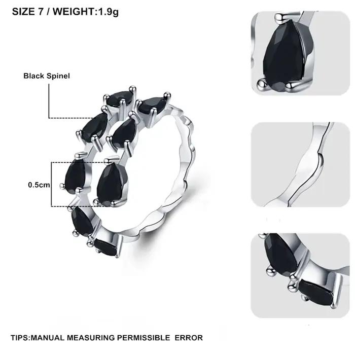 Bague de fiançailles tendance en argent noir avec spinelle noire pour femme, collection 2026, bijoux fantaisie, Anillos Mujer G062