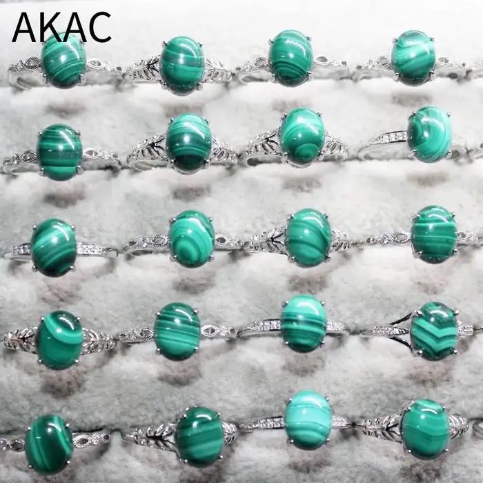 AKAC-Bague Ajustable en Cuivre Blanc pour Femme, Malachite Verte Naturelle, 5 ou 10 Anneaux, Approxi
