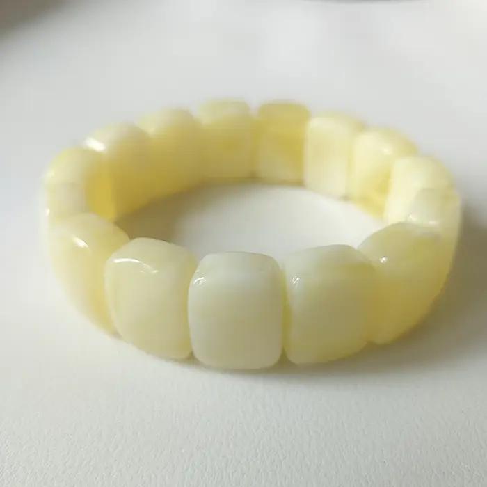 Bracelet large élastique en ambre de la Baltique naturel pour hommes et femmes