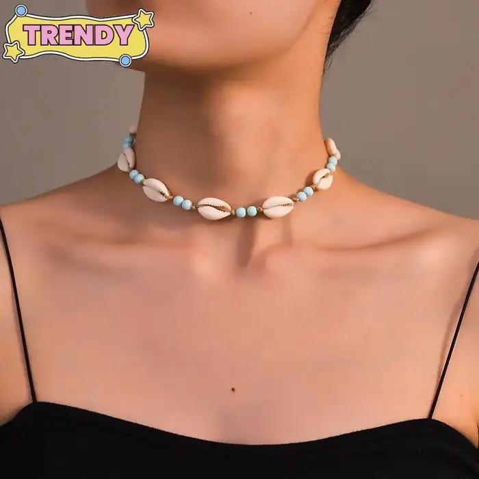 Collier de perles de coquillage réglable violet bleu rose blanc pour femmes parties soirées élégantes