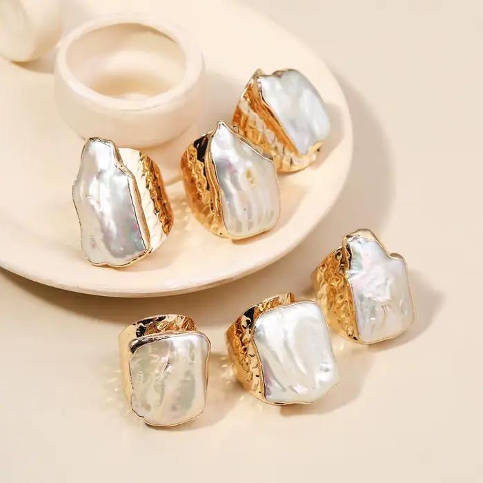 Bague pour femme en perle baroque naturelle d'eau douce, élégante et audacieuse, en cuivre, bague de fiançailles, cadeau de bijoux 진주반지