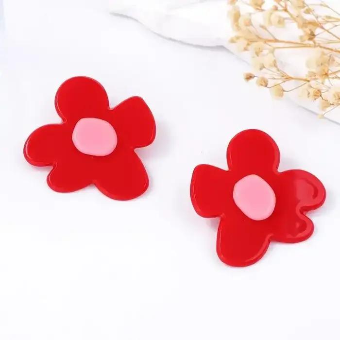 Boucles d'oreilles en acrylique rouge à grande fleur pour femmes et filles