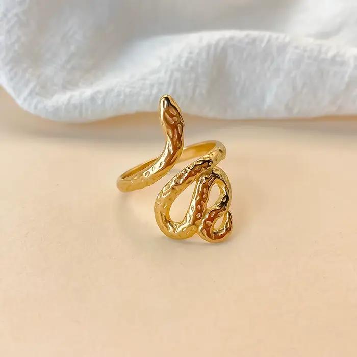Bague Serpent en Acier Inoxydable EManco Style Bohème avec Motifs Texturés, Idéale pour le Quotidien, Vente en Gros de Bijoux