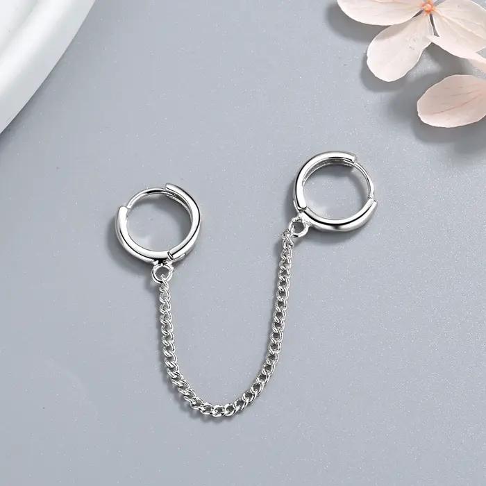 Boucles d'oreilles double clip en argent regardé 925 véritable pour femme