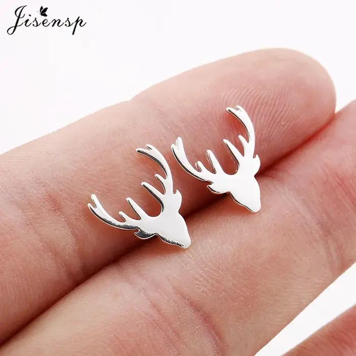 Jisensp – petites boucles d'oreilles en forme de cerf pour femmes et filles, bijoux en acier inoxydable, boucles d'oreilles mignonnes en forme de patte d'étoile, cadeau de noël