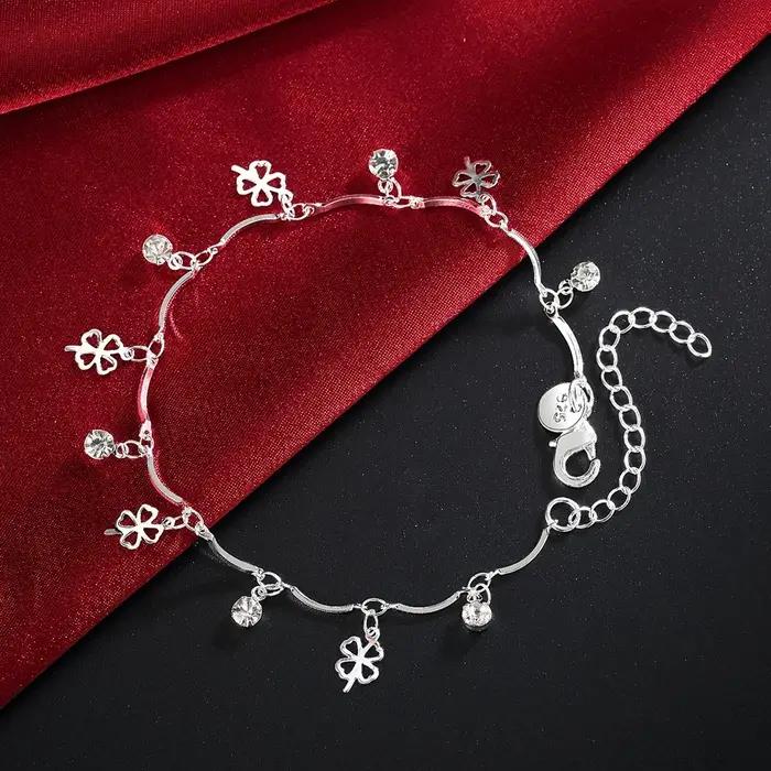 Bracelet en argent sterling 925 trèfle à quatre feuilles romantique pour femmes occasions spéciales cadeau fête de mariage noël bijoux fin