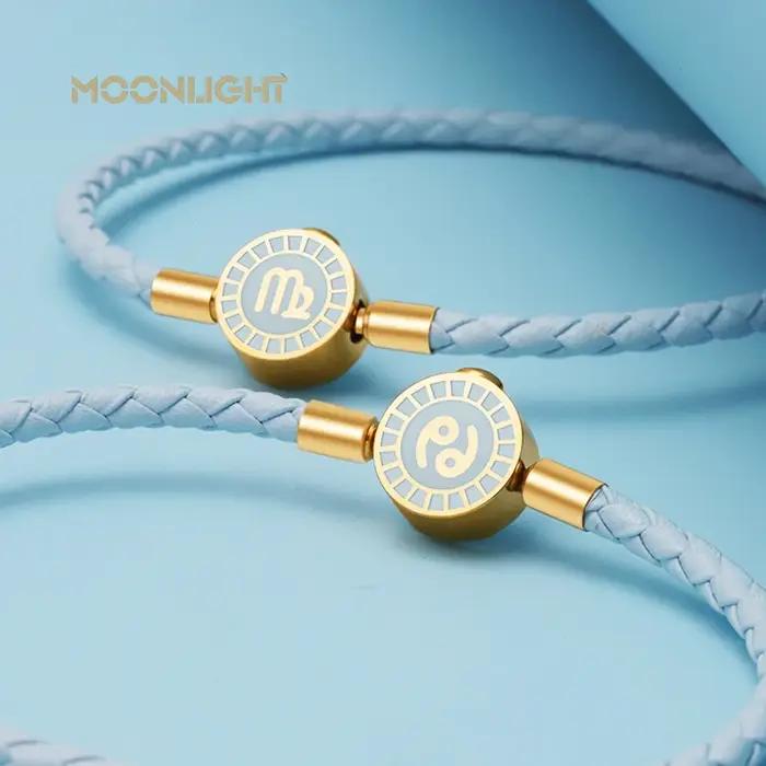 MOONLIGHT 12 Constellation Bracelet à breloques tressé en cuir