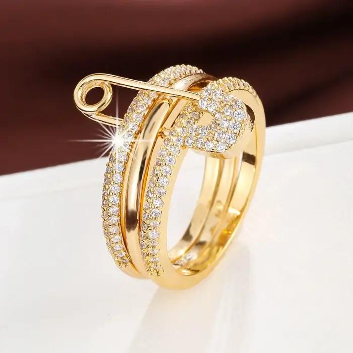 Bague détachable en Zircon incrusté de trois couches pour femmes