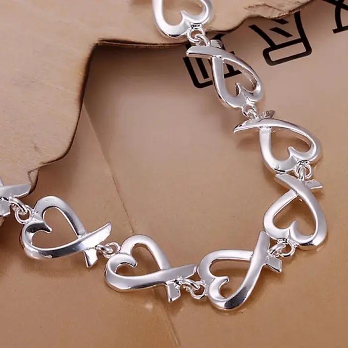 Bracelet en argent sterling 925 en forme de cœur exquis pour femmes