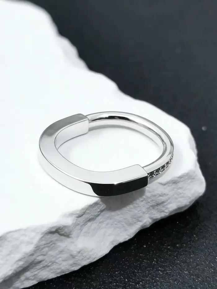 Bague Cadenas en Argent 925 Serties de Zirconium Blanc Idéale pour Couples Occasions Spéciales Fiançailles Anniversaires