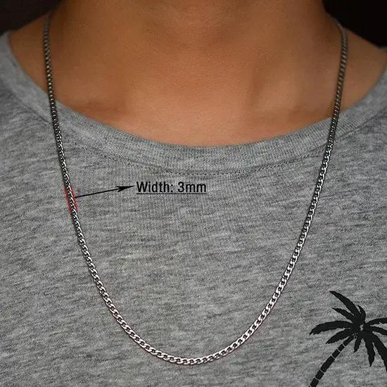 Collier rond à maillons cubains pour hommes et femmes, chaîne de cou en acier inoxydable, couleur ar