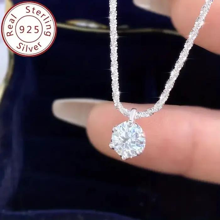 LOUTF 1CT Collier pendentif blanc en diamant Moissanite étincelant de luxe pour femmes, en argent st