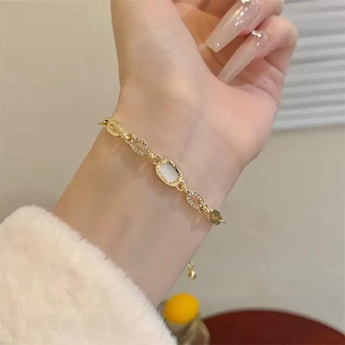 Bracelet géométrique de luxe en Zircon plaqué or pour femmes