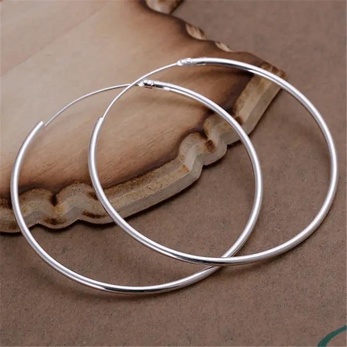 Cercle rond 35/50/60mm boucles d'oreilles couleur argent pour femme mariage fiançailles fête mode charme bijoux cadeau
