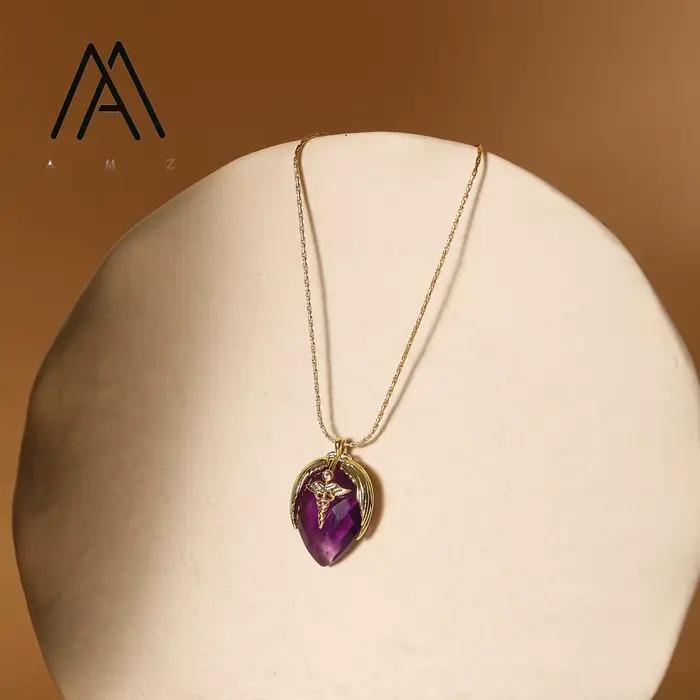 Collier en pierre précieuse verte naturelle, collier avec pendentif en améthyste, colliers en forme de larme, style simple et élégant, bijoux quotidiens, cadeau pour femmes