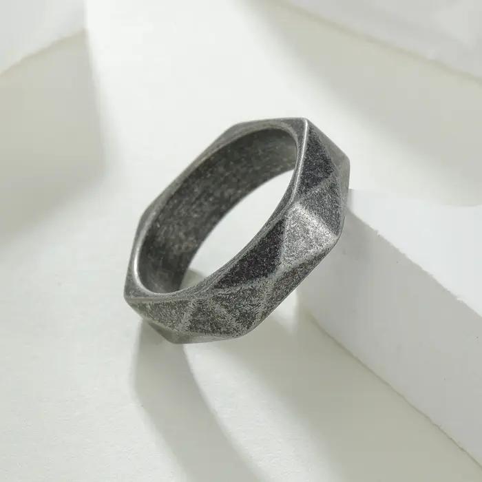 Bague géométrique en acier inoxydable pour hommes et femmes