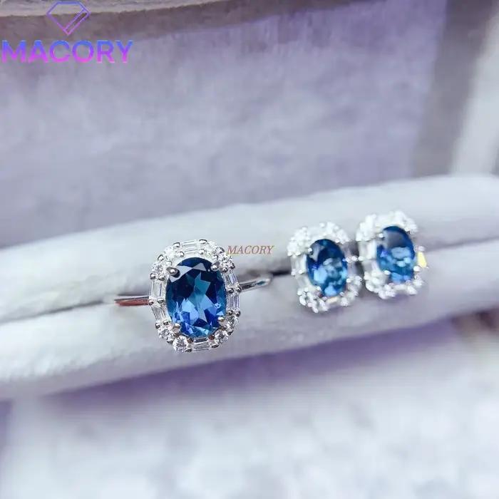 Nouvelle collection de bijoux de luxe en argent sterling 925 avec topaze bleue de Londres naturelle, couleur profonde, raffinée et élégante