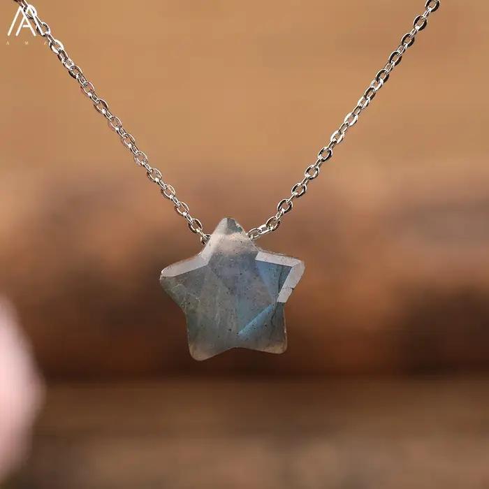 Collier avec pendentif étoile en pierre naturelle, style bohème, collier pour femme, colliers minima