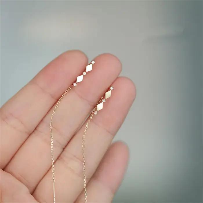 925 argent Sterling 14k plaqué or incrusté de cristal français diamant gland oreille ligne femmes rétro classique fête bijoux accessoires