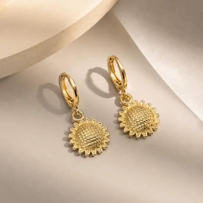 Boucles d'oreilles créoles rondes Soleil et Lune, Série Étoiles, Fleurs, Œil de Dieu, Simples, Quotidiennes, Cadeau de Fête, Nouveauté, Délicates, Bijoux pour Femme