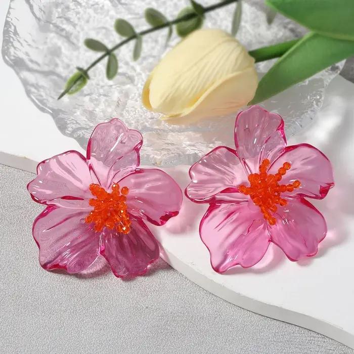 Boucles d'oreilles à fleurs en résine colorée pour femmes