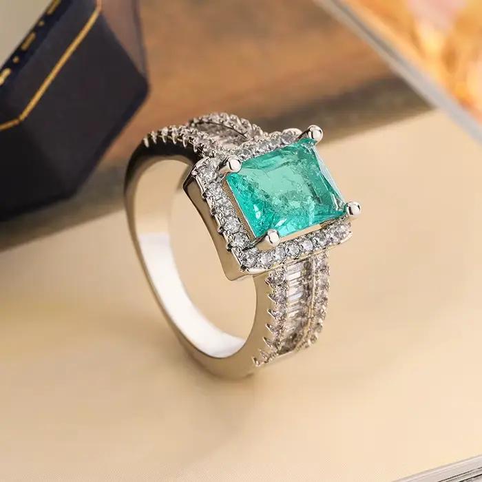 Bague de mariage géométrique moderne - Zirconia taille princesse en argent 925 | Bande minimaliste empilable pour femmes