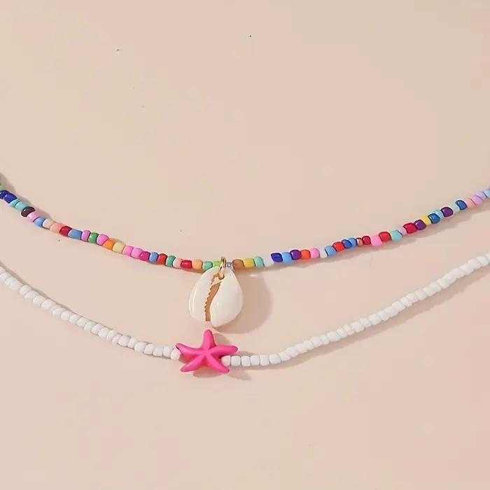 Collier pour femme, série plage bohème, 2 pièces