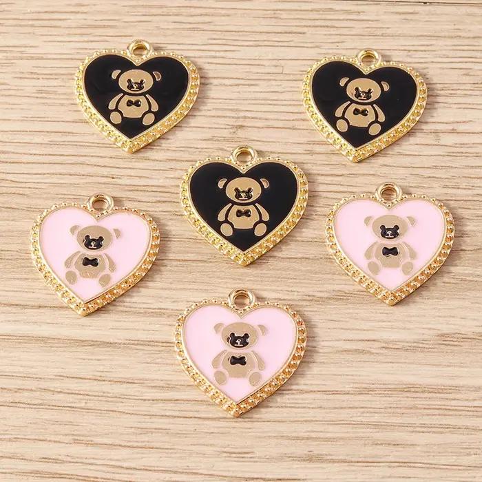 Breloques Cœur d'Ours Adorables en Émail Couleur Or Alliage de Zinc pour Créations DIY Bijoux Femme Occasions Spéciales