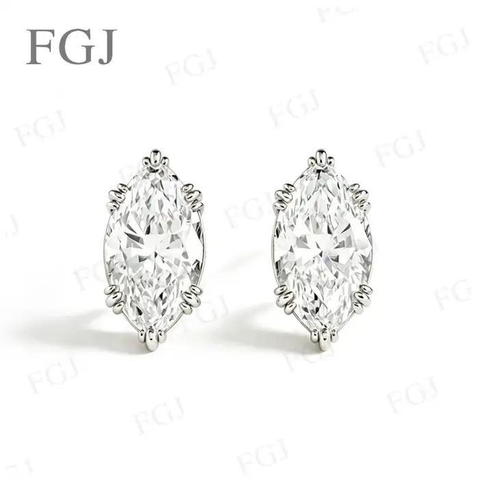 Boucles d'oreilles de luxe en moissanite taille marquise 1ct/2ct couleur D en argent sterling 925