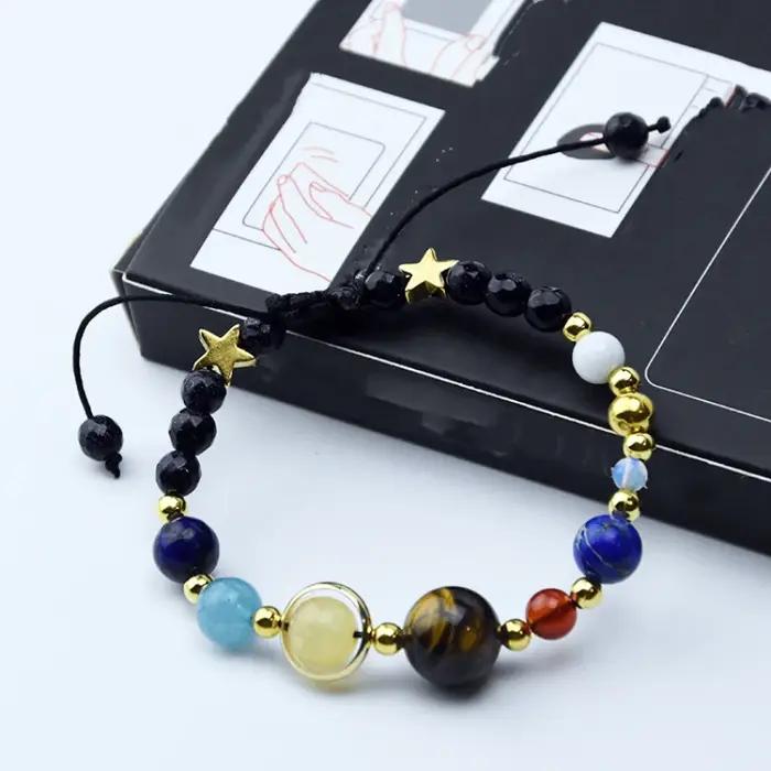 Bracelet Cosmic Galaxy HJUEY en pierre avec gravure de huit planètes pour homme et femme pour célébrer l'univers et l'astronomie occasions spéciales