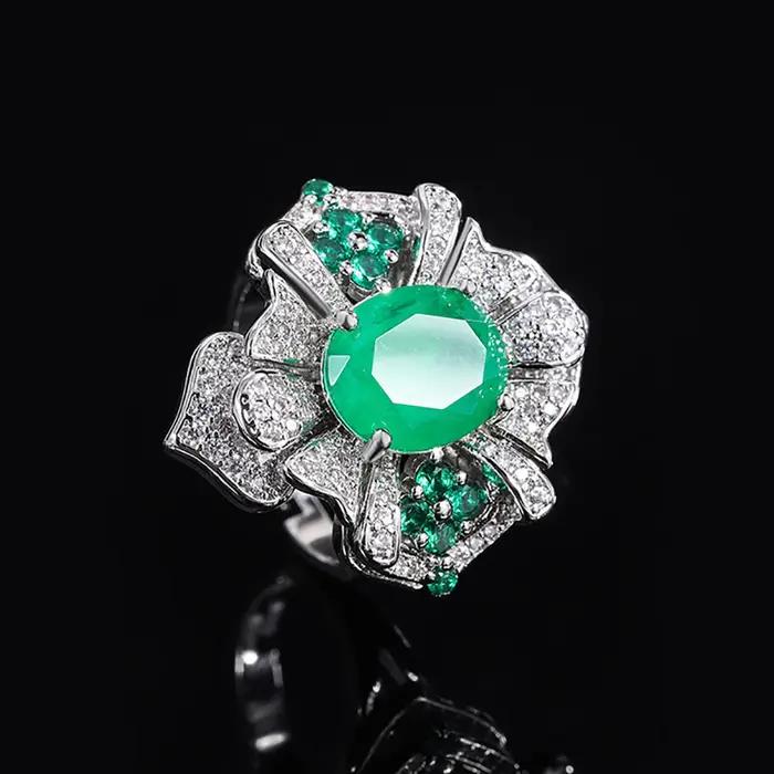 Bague rétro améthyste émeraude 10x12mm