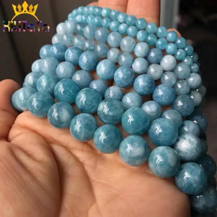 Perles de jade et de calcédoine bleu foncé en pierre naturelle pour la création de bijoux DIY et bracelets à breloques occasions spéciales femmes