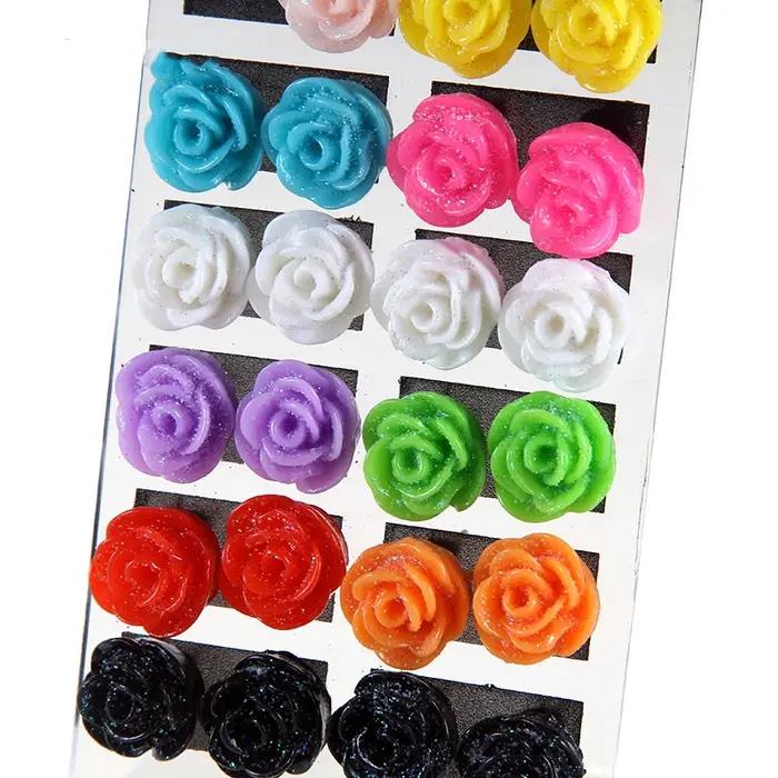 Boucles d'Oreilles Multicolores en Acrylique avec Motifs Floraux pour Femmes et Filles Occasions Spéciales Tendances Romantiques