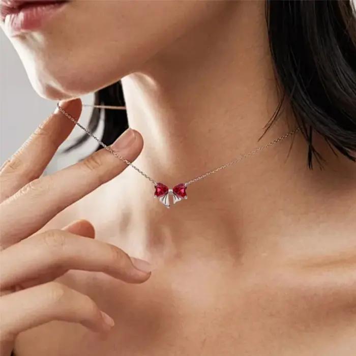 Ensemble de bijoux exquis en argent sterling 925 avec nœud rouge pour femme