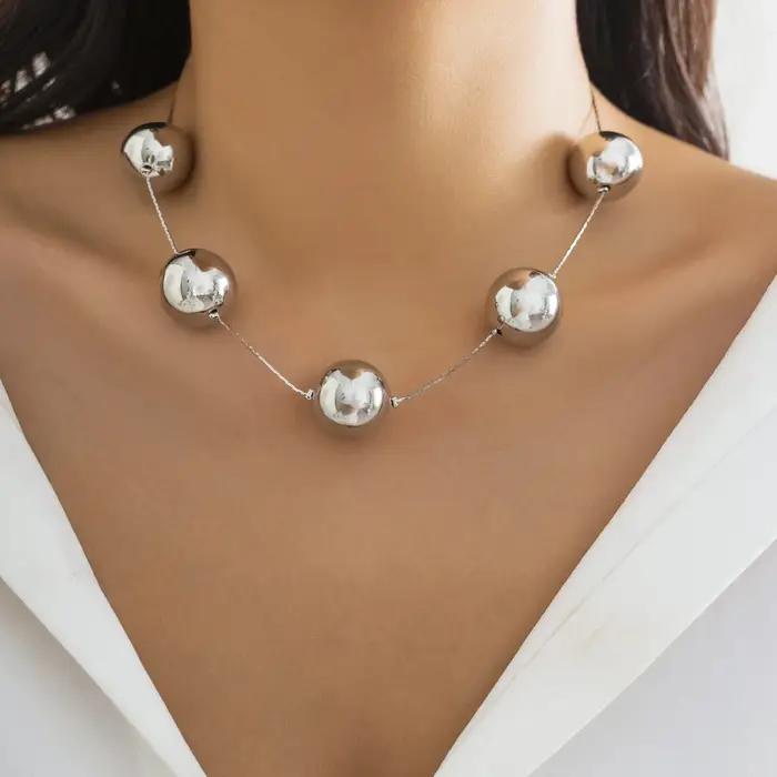 Collier ras du cou créatif en acrylique perles de grande boule pour femmes style Punk Goth chaîne de cuivre occasionnelle party accessoris gothique