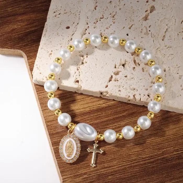 Bracelet bohème Wanderer avec perles en acier et pendentif croix Nomadic pour femmes, style urbain et classique, occasion spéciale et quotidienne