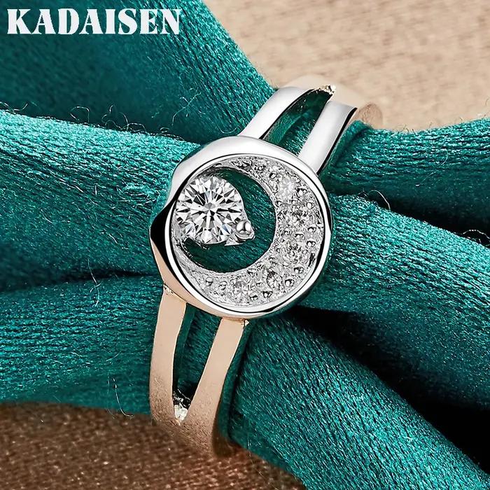 Zircon pleine lune en argent sterling 925 7-10 # Bague pour femme