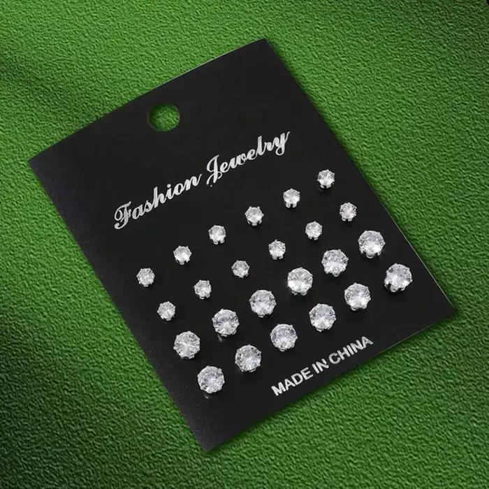 Ensemble de 12 paires de boucles d'oreilles en acier inoxydable avec zircon, boucles d'oreilles rondes, bijoux de mode unisexe, cadeaux