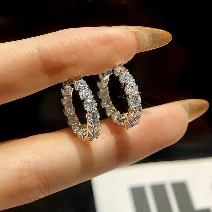 GRA 2.6ct D couleur Moissanite boucle d'oreille 925 argent Sterling plaqué or blanc