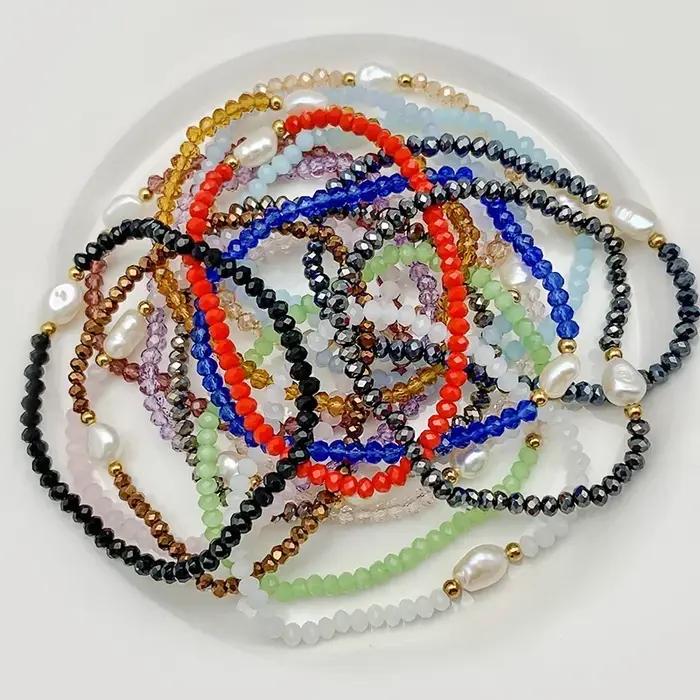 Boho verre bracelets porte-bonheur pour femmes fille à la main bijoux de mode Bracelet de perles d'eau douce
