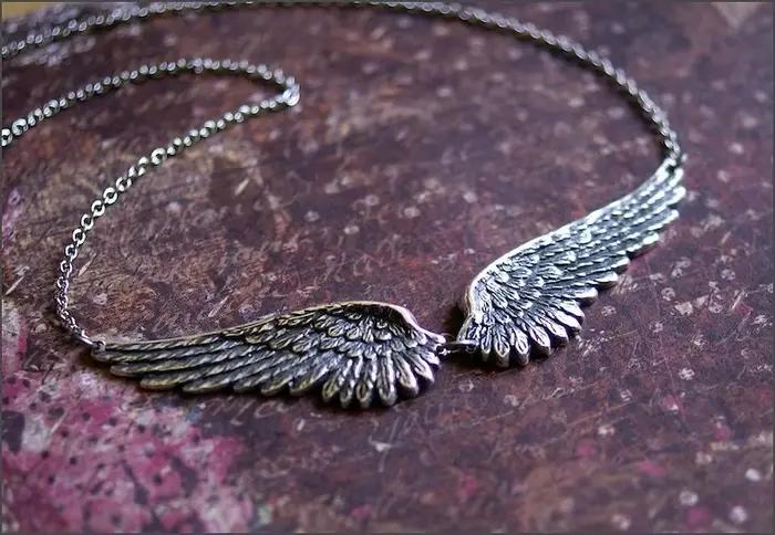 Vintage ailes d'ange plume tour de cou grand pendentif chaînes à maillons esthétiques collier de déclaration pour les