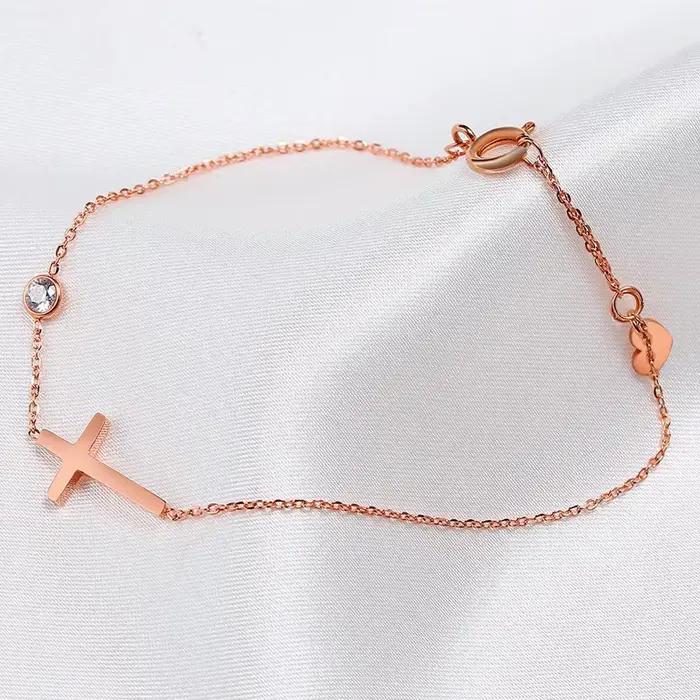 Huitan – Bracelet Simple à chaîne unique pour femmes, breloque croisée fantaisie avec CZ brillant, m