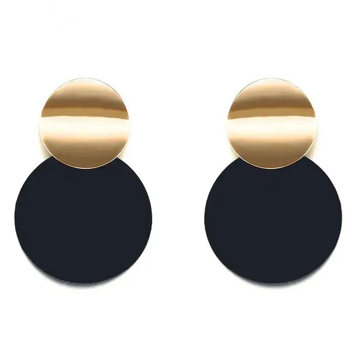 Boucle d'oreille ronde en métal noir à la mode pour femmes couleur or brillant lisse goutte boucle d