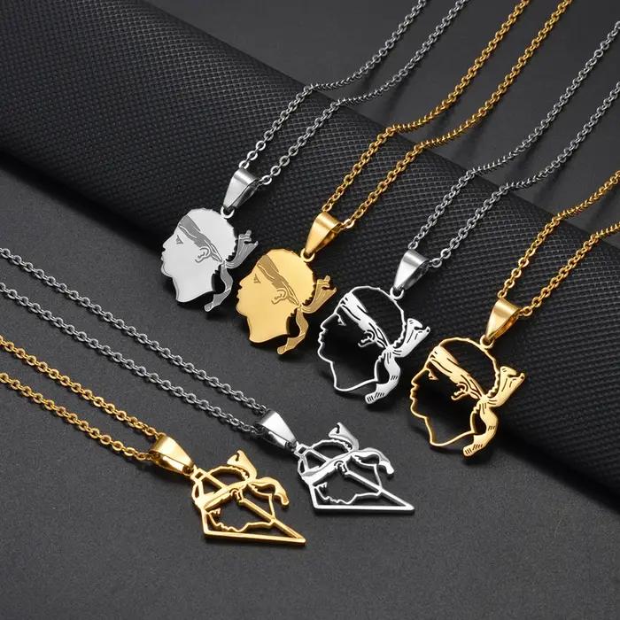 NOUVEAU Collier pendentif drapeau de Corse Bijoux de la Sardaigne pour femmes Acier inoxydable