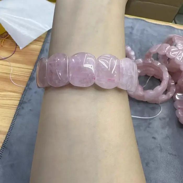 Bracelet de perles en pierre de Quartz Rose de qualité AA