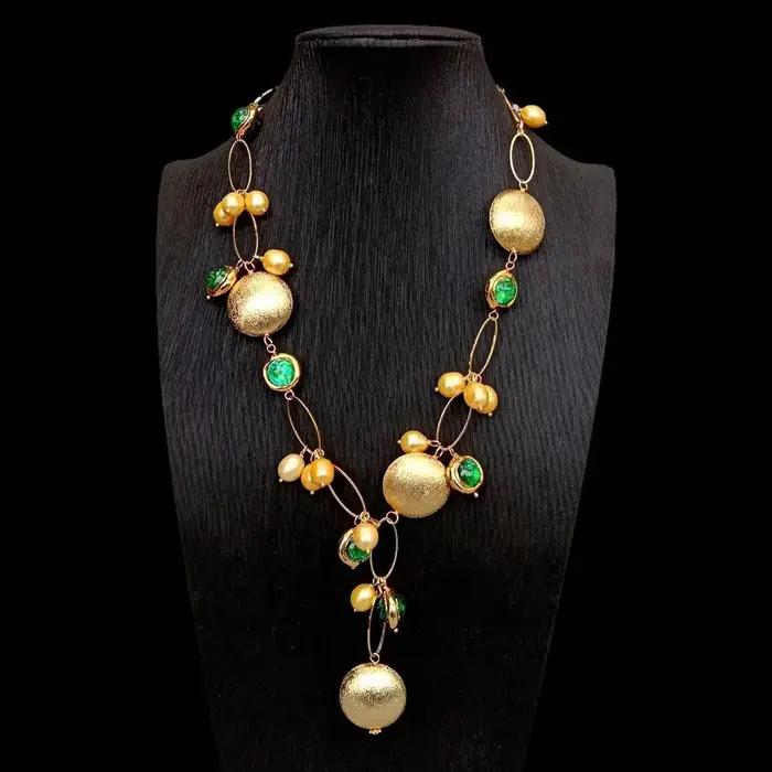 Y · YING – collier en forme de pièce de monnaie pour Femme, perle de riz de couleur dorée, verre de