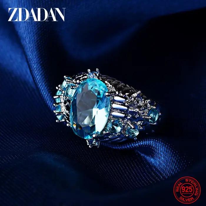 ZDADAN – bague en argent 925 avec aquamarine pour femmes, bijoux de mariage à la mode
