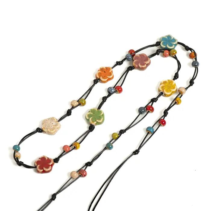 Collier et bracelet en céramique de pétales de melon colorés faits à la main